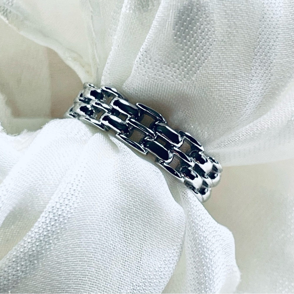 🆕 NWOT ✨ 925 Sterling Silver Vintage Chain Link Ring 💍 Size 7 - Picture 3 of 11